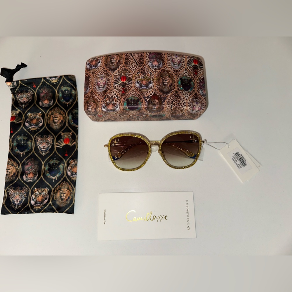 Camilla “Luxor Life” Oversized Gold Glitter Brown Gradient Boho Sunglasses - Picture 6 of 8